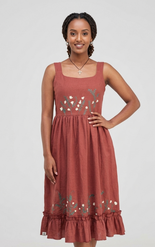 Floral Embroidered Cotton Dress